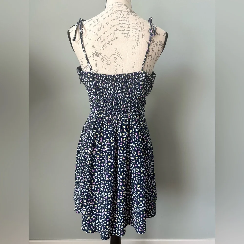 Lola Grace Navy Floral Fit & Flare Dress Tie Straps Medium - Picture 2 of 6